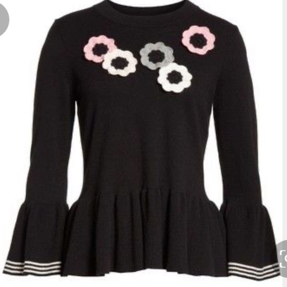 Kate Spade Floral Crochet Accent Bell Sleeve Peplum Sweater Small Wool NWOT - Picture 4 of 7